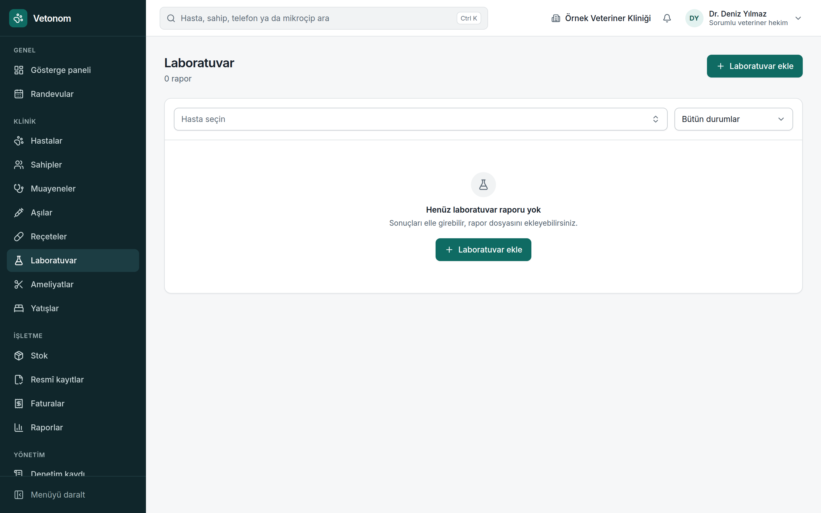 Laboratuvar — Gerçek ürün ekranı · Örnek veriler